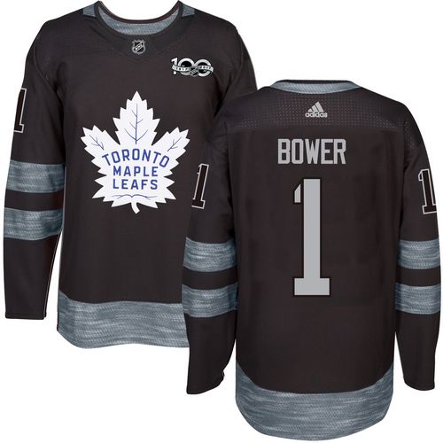 Adidas Maple Leafs #1 Johnny Bower Black 1917-100th Anniversary Stitched NHL Jersey